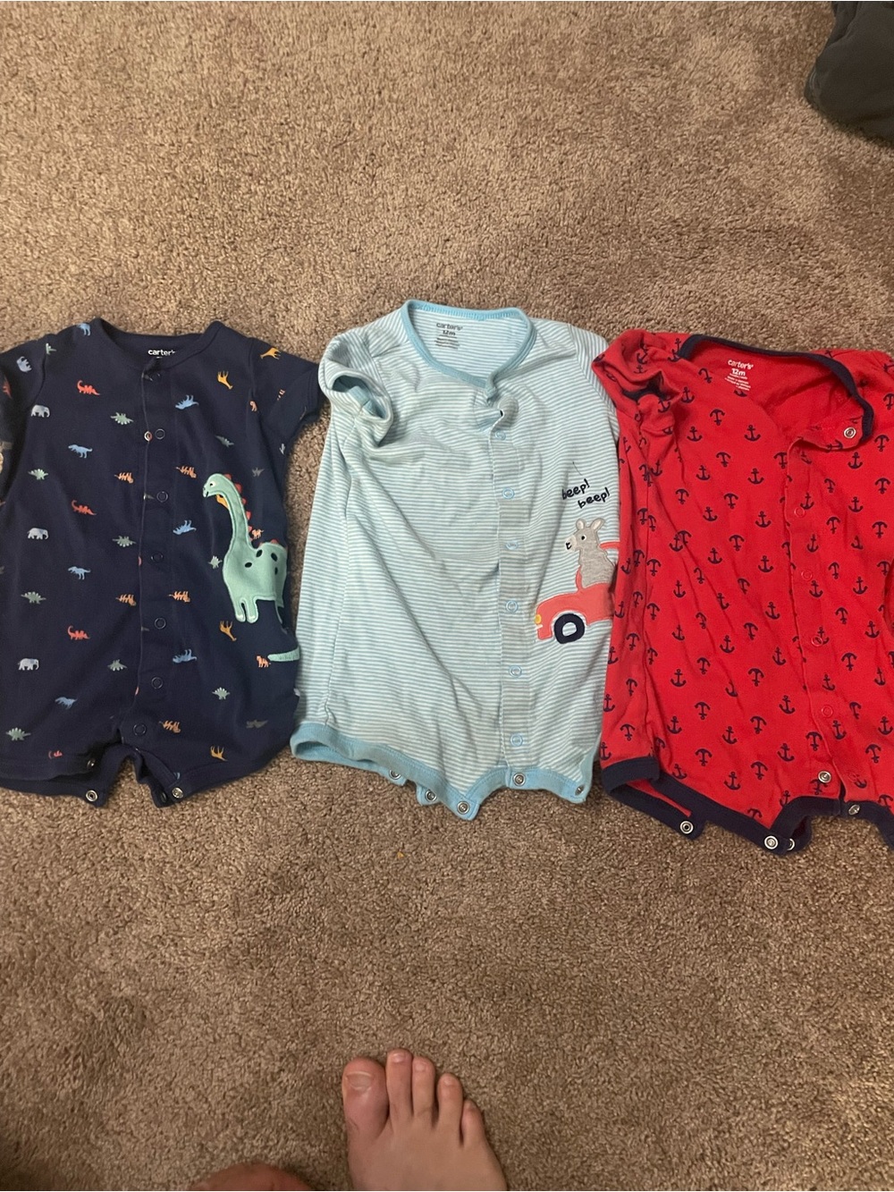 Carter's Baby One-Piece Romper Set - Navy, Light Blue, Red